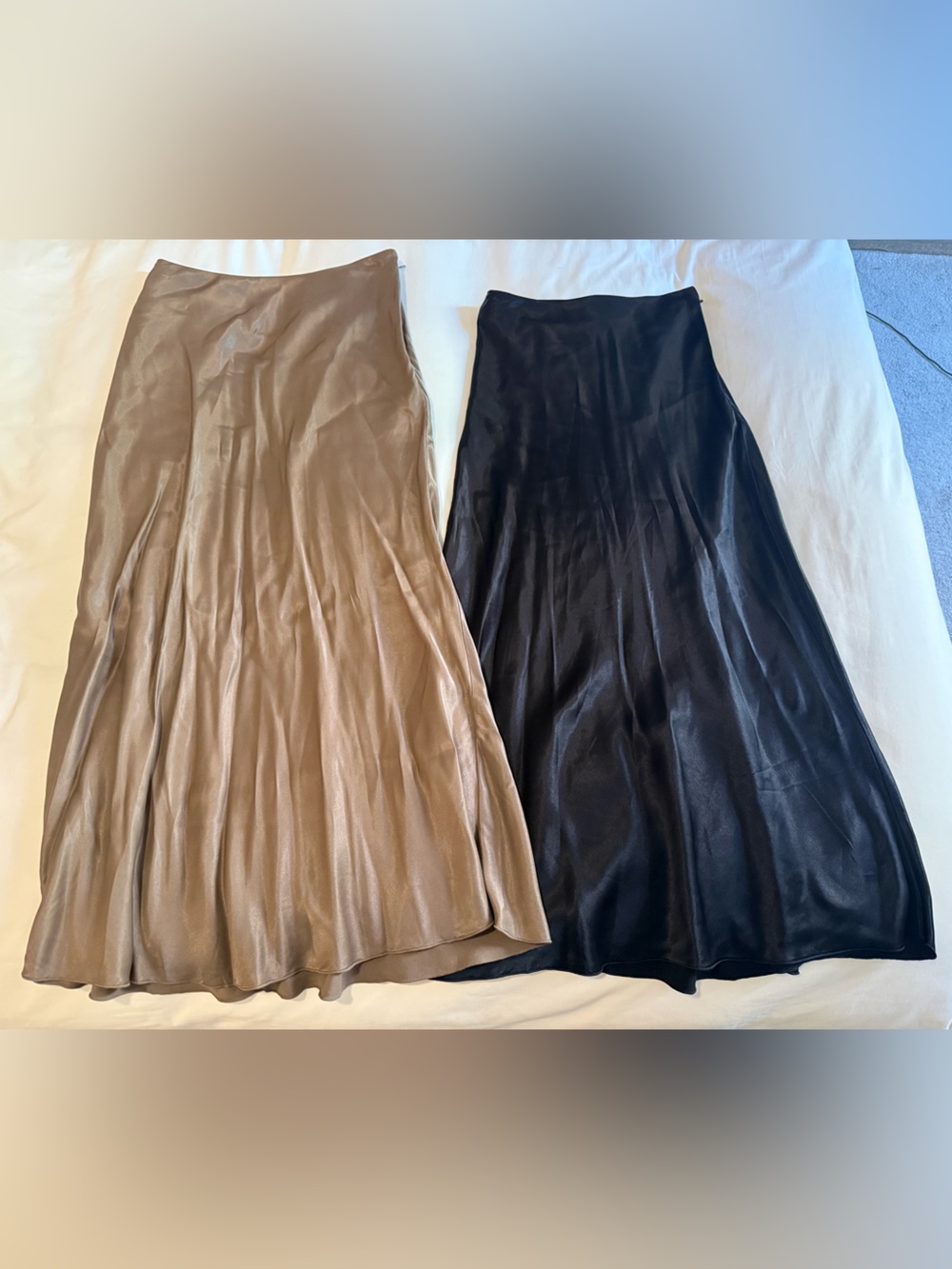& Other Stories Taupe and Black Satin Midi Skirts